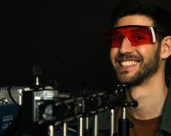 Christian Golla, who did most of the group’s experimental work with their tailored nonlinear metasurfaces, in the lab. Christian Golla, who did most of the group’s experimental work with their tailored nonlinear metasurfaces, in the lab.