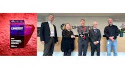 Awarding ceremony attendants from left to right: Dr. Paul Ilten, European Director Strategic Supply Chain, Coherent; Julia Strozyk, Strategic Sourcing Manager, Coherent; Dr. Wolfgang Ebert, President, LASEROPTIK GmbH; Werner Moorhoff, Senior Coating Manager, LASEROPTIK GmbH; Oliver Bissmeyer, Team Leader Europe Global Supply Chain, Coherent Awarding ceremony attendants from left to right: Dr. Paul Ilten, European Director Strategic Supply Chain, Coherent; Julia Strozyk, Strategic Sourcing Manager, Coherent; Dr. Wolfgang Ebert, President, LASEROPTIK GmbH; Werner Moorhoff, Senior Coating Manager, LASEROPTIK GmbH; Oliver Bissmeyer, Team Leader Europe Global Supply Chain, Coherent