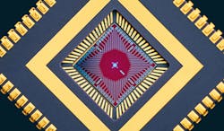 FIGURE 2. A 64-pixel superconducting nanowire single-photon detector can count more than 1 billion photons per second with a time resolution below 100 picoseconds. The array is mounted in a chip carrier and can be efficiently coupled to a 5-meter telescope. FIGURE 2. A 64-pixel superconducting nanowire single-photon detector can count more than 1 billion photons per second with a time resolution below 100 picoseconds. The array is mounted in a chip carrier and can be efficiently coupled to a 5-meter telescope.