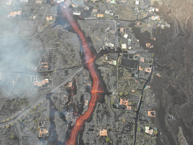 FIGURE 3. The volcanic eruption on La Palma in Spain&rsquo;s Canary Islands covered almost five square miles and discharged more than 5600 cubic feet of lava, causing extensive damage and dangers to residents.