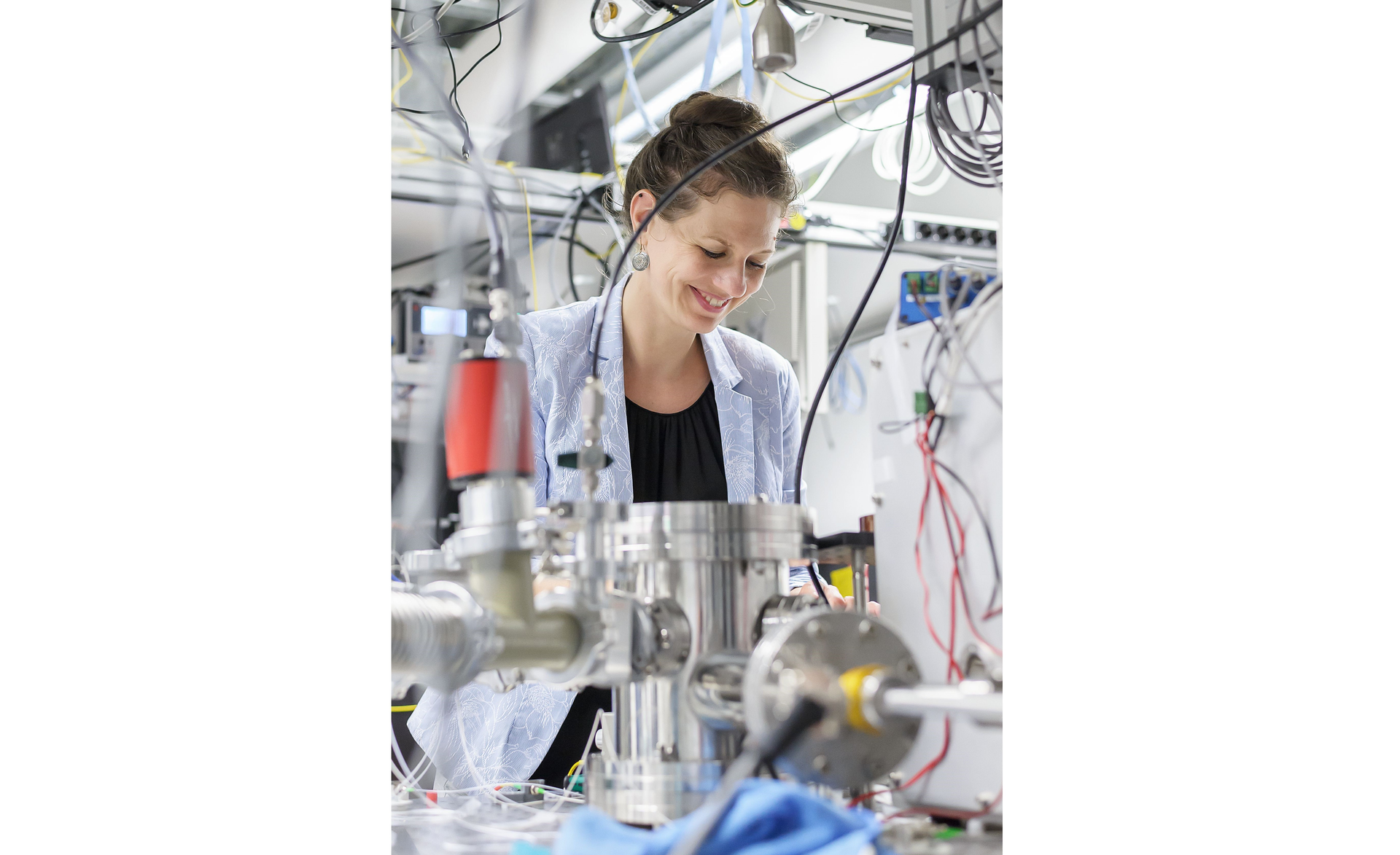 Birgit Stiller in the lab working on an optoacoustic project.