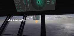 FIGURE 3. Superimposed AR navigation details shown on a ship bridge. FIGURE 3. Superimposed AR navigation details shown on a ship bridge.