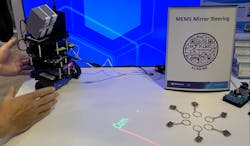 FIGURE 2. The demonstration in the video shows a robot using vector projection to present text and graphics. The trick is that the laser is scanning quickly, and a single frame in the video only shows what&apos;s currently being drawn.