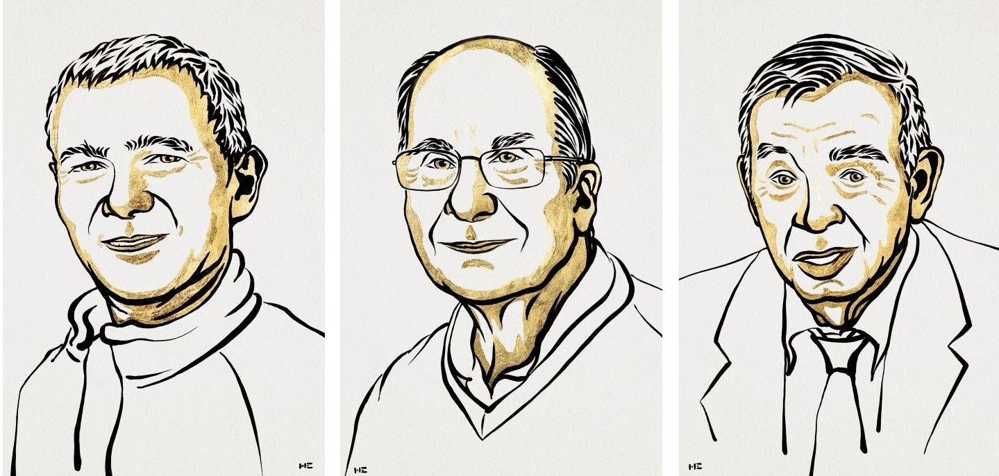 (L-R) Moungi G. Bawendi, Louis E. Brus, and Alexei I. Ekimov, 2023 Nobel Prize in Chemistry awardees.