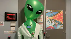 Alistair the Alien guards the lab entrance; artwork courtesy of Peter Johnsen.