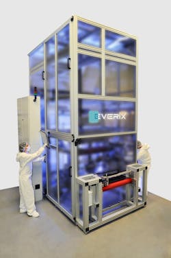 FIGURE 2. The draw tower at Everix is similar to those used in fiber-optic production facilities. FIGURE 2. The draw tower at Everix is similar to those used in fiber-optic production facilities.