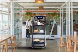 AI-powered robot waiters autonomously serve customers in restaurants.