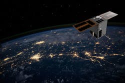 A small satellite in space. A small satellite in space.