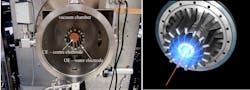 FIGURE 6. The chamber of the Dense Plasma Focus (DPF) device (left) and an artist's concept of DPF discharge (right). FIGURE 6. The chamber of the Dense Plasma Focus (DPF) device (left) and an artist's concept of DPF discharge (right).