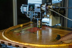 Researchers used their pump-probe microscopy technique to analyze a panel of “St. John the Evangelist Reproving the Philosopher Crato” of the Ghissi Altarpiece that’s on display in the North Carolina Museum of Art. The painting is part of the distributed Samuel H. Kress collection. Researchers used their pump-probe microscopy technique to analyze a panel of “St. John the Evangelist Reproving the Philosopher Crato” of the Ghissi Altarpiece that’s on display in the North Carolina Museum of Art. The painting is part of the distributed Samuel H. Kress collection.