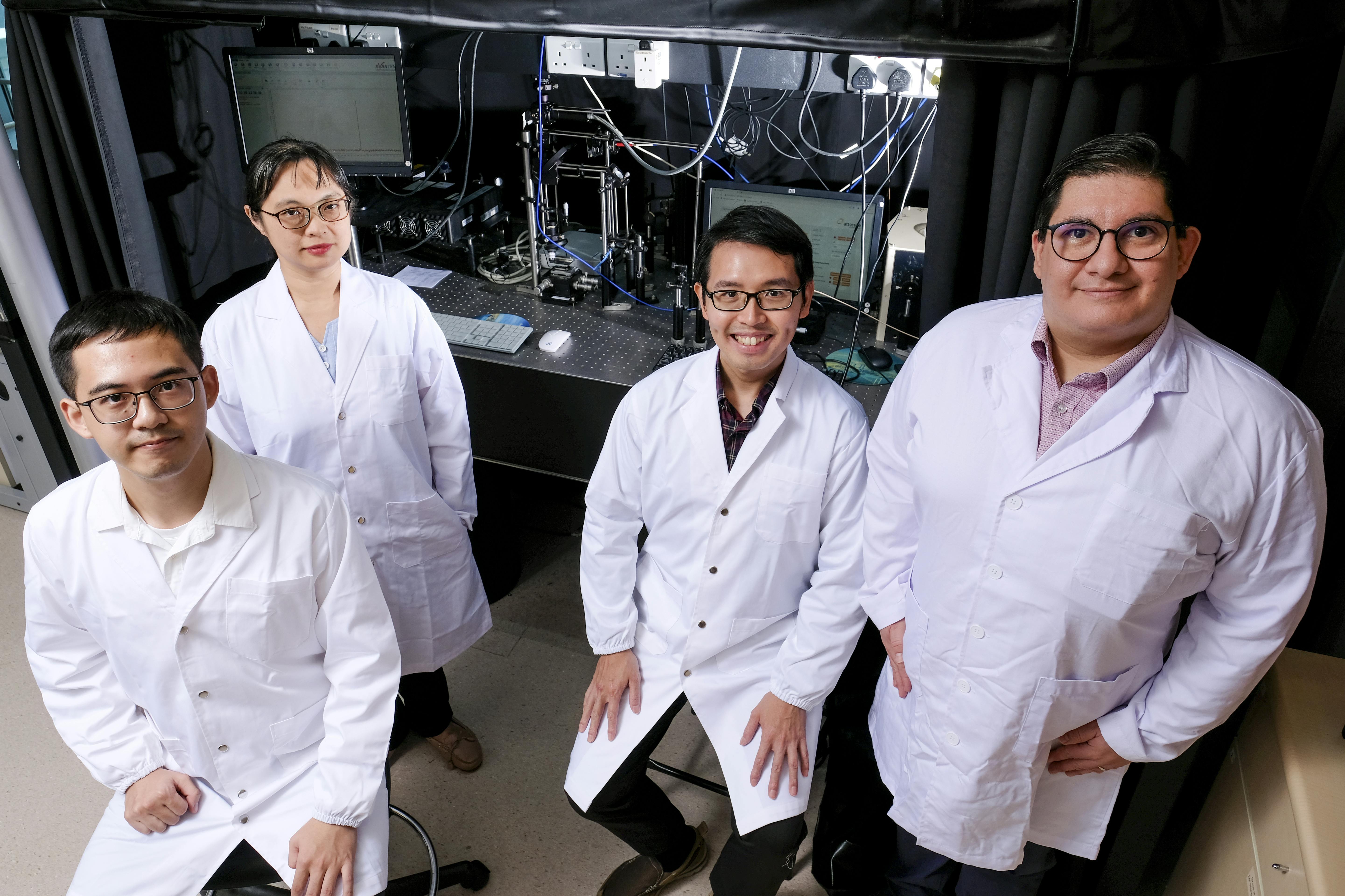 The research team from NTU Singapore includes (front row from left) Ph.D. student Ye Wenzheng, Nanyang assistant professor Liang Jie Wong, Francesco Maddalena, and (second row) research associate Liliana Tjahjana.