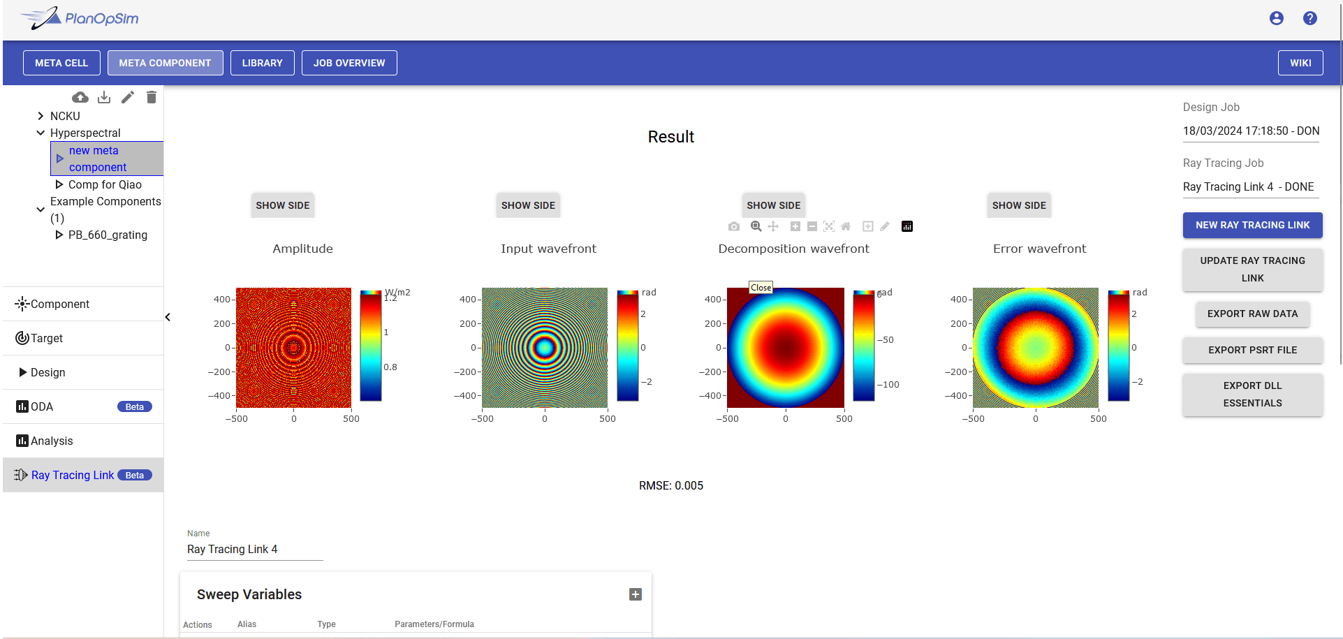 FIGURE 2. Ray tracing software by PlanOpSim for designing meta-optics.