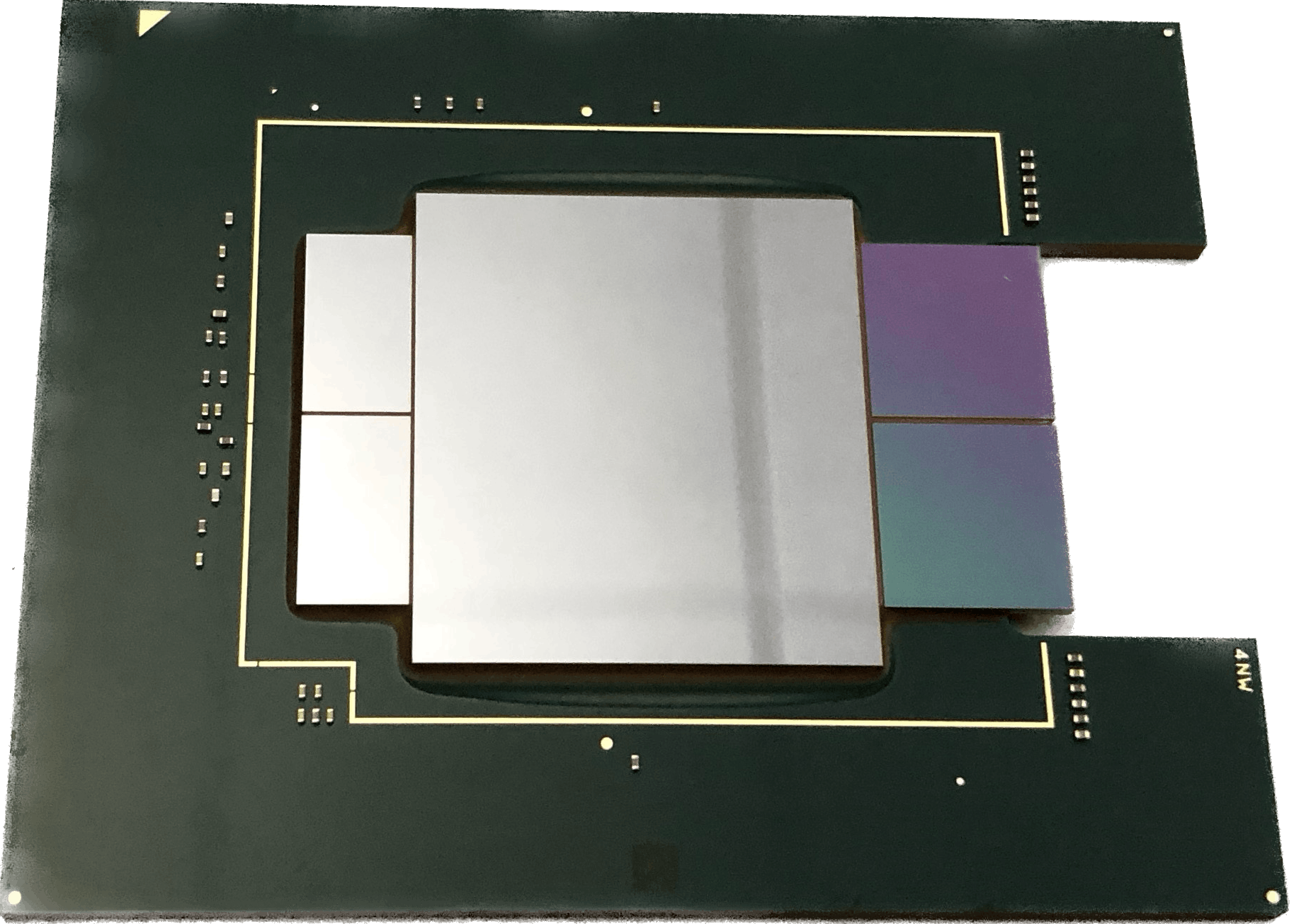 Two Ayar Labs optical I/O chiplets packaged with an Intel field-programmable gate array (FPGA).
