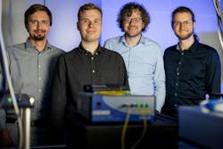The team in the quantum optics lab: (left to right) Jan Heine, Philip Rübeling, Michael Kues, and Robert Johanning. The team in the quantum optics lab: (left to right) Jan Heine, Philip Rübeling, Michael Kues, and Robert Johanning.