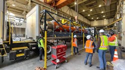 SLAC received its first LCLS-II-HE cryomodule from Fermilab on Feb. 18, 2022. SLAC received its first LCLS-II-HE cryomodule from Fermilab on Feb. 18, 2022.