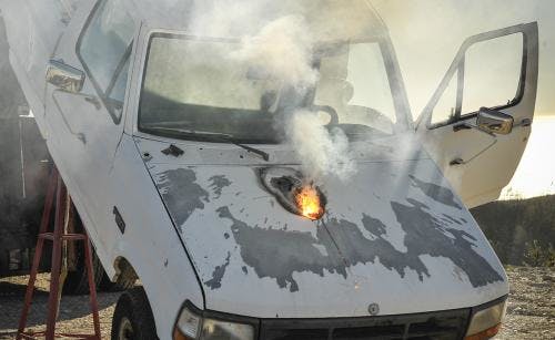 A prototype of Lockheed Martin's ATHENA laser weapon system burned through a truck's hood and disabled its engine in a matter of seconds from more than a mile away. The truck was mounted on a test stand.