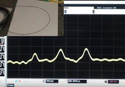 A still from the video below shows a distributed-sensing fiber (upper left) and a signal in the process of being cleaned up with an image-processing algorithm. A still from the video below shows a distributed-sensing fiber (upper left) and a signal in the process of being cleaned up with an image-processing algorithm.
