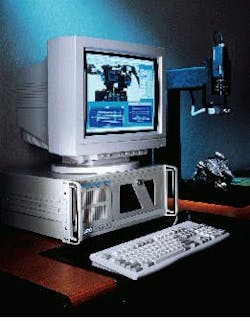 FIGURE 2. Prophecy vision system includes Pentium-based host computer, PCI bus frame grabber, and a 768 x 575 CCIR camera. FIGURE 2. Prophecy vision system includes Pentium-based host computer, PCI bus frame grabber, and a 768 x 575 CCIR camera.