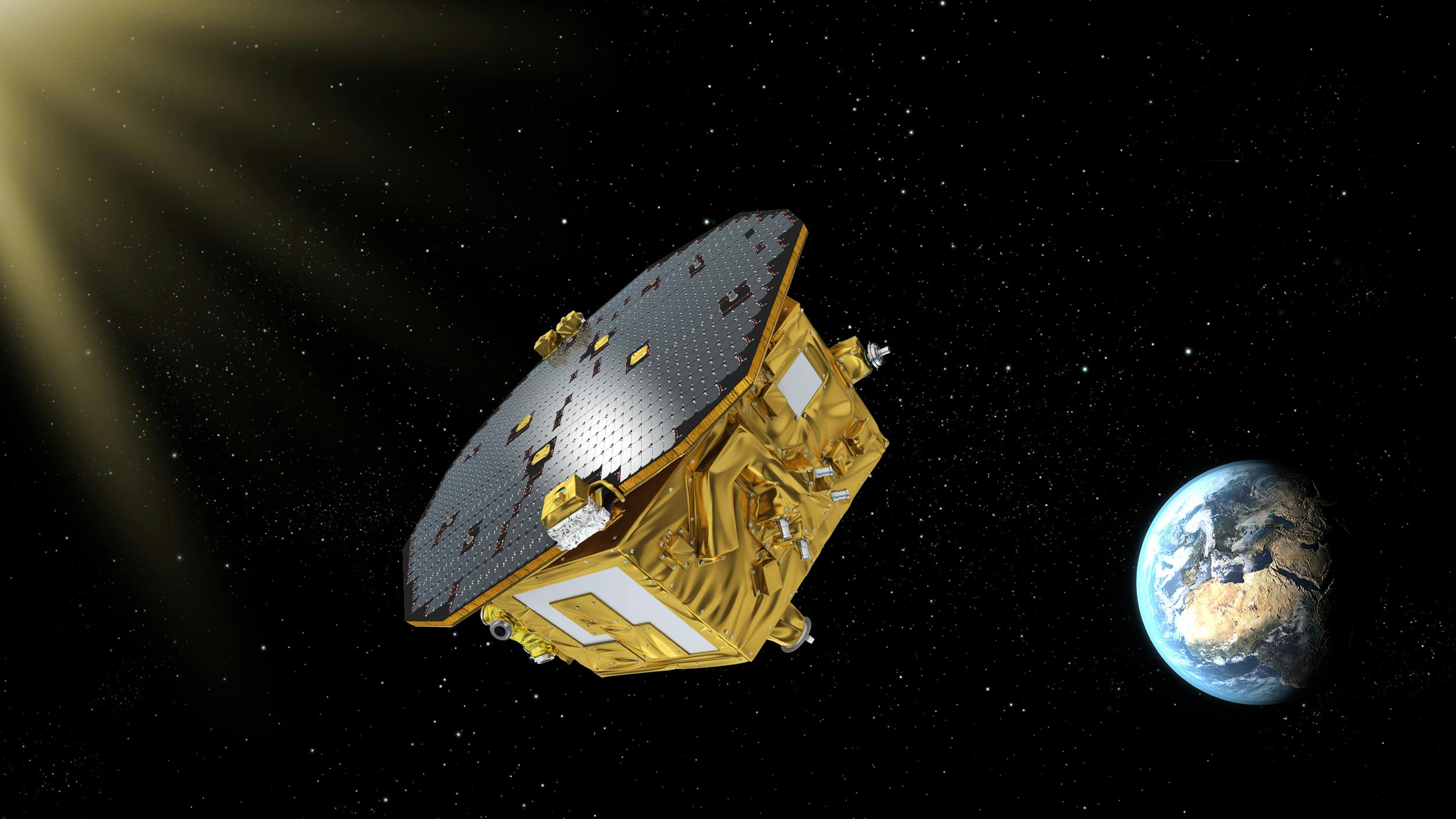 Artist&rsquo;s impression of LISA Pathfinder, ESA&rsquo;s mission to test technology for future gravitational-wave observatories in space.