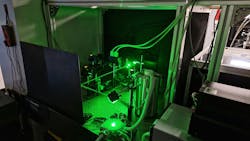 Cryogenic testing setup in Sweeney’s lab: A solar cell is held under cryogenic conditions (-196°C) while being powered by a laser. Cryogenic testing setup in Sweeney’s lab: A solar cell is held under cryogenic conditions (-196°C) while being powered by a laser.