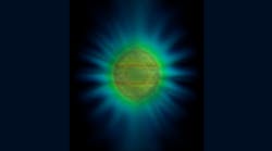 The “shape” (expected intensity distribution) of a single photon emitted by an atom on the surface of a silicon nanoparticle. The “shape” (expected intensity distribution) of a single photon emitted by an atom on the surface of a silicon nanoparticle.