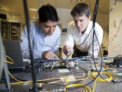 Kafil M. Razeeb and Cian O'Murchu of Tyndall National Institute emulate the impact of increased internet traffic on a photonic data transmitter. They and their colleagues will develop an intelligent circuit that can regulate its own temperature. Kafil M. Razeeb and Cian O'Murchu of Tyndall National Institute emulate the impact of increased internet traffic on a photonic data transmitter. They and their colleagues will develop an intelligent circuit that can regulate its own temperature.