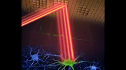 Depiction of the adaptive sampling scheme, in which a laser beam patterned by a digital micromirror device selectively illuminates neurons and their activity in brain tissue.