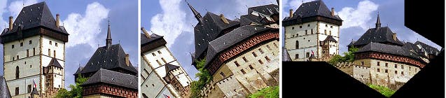 Two input images (from left) stitched together using the proposed method (right).