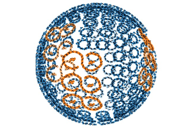 FIGURE 1. Transforming bacteria into solar-powered lasers: we extract light-harvesting structures from bacteria (left), enhance them with proprietary specially engineered lasing units (middle), and place them into a lasing cavity (right) to create a new type of laser that runs directly on sunlight. The natural light-gathering rings (green/purple) of purple bacteria measure 60-nm across and achieve near-perfect efficiency in energy transfer of captured photons.