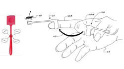 Product advertisement for the “Talking Fly Swatter” from Amazon.com, accessed on June 22, 2022 (left) and “Finger Mounted Flyswatter” from U.S. Patent No. 7,484,328, issued to John Richard Daugherty on February 3, 2009 (right). Product advertisement for the “Talking Fly Swatter” from Amazon.com, accessed on June 22, 2022 (left) and “Finger Mounted Flyswatter” from U.S. Patent No. 7,484,328, issued to John Richard Daugherty on February 3, 2009 (right).