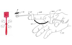 Product advertisement for the “Talking Fly Swatter” from Amazon.com, accessed on June 22, 2022 (left) and “Finger Mounted Flyswatter” from U.S. Patent No. 7,484,328, issued to John Richard Daugherty on February 3, 2009 (right). Product advertisement for the “Talking Fly Swatter” from Amazon.com, accessed on June 22, 2022 (left) and “Finger Mounted Flyswatter” from U.S. Patent No. 7,484,328, issued to John Richard Daugherty on February 3, 2009 (right).
