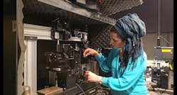 Natalie Fardian-Melamed in the lab working on a combo scanning probe—an inverted-optical microscope to explore single photon avalanching nanocrystal mechano-optics and photophysics. (Photo credit: William P.D. Hayes/Columbia Engineering) Natalie Fardian-Melamed in the lab working on a combo scanning probe—an inverted-optical microscope to explore single photon avalanching nanocrystal mechano-optics and photophysics. (Photo credit: William P.D. Hayes/Columbia Engineering)