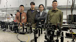 The team—left to right: Qinmiao Chen, Randy Stefan Tanuwijaya, Jensen Li, and Tailin An—with their optical setup.