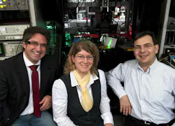 Representing the entire research team, Stephan Lutgen, Désirée Queren and Adrian Avramescu (left to right) received the Beckurts Prize for development of a direct green semiconductor laser for projection applications.