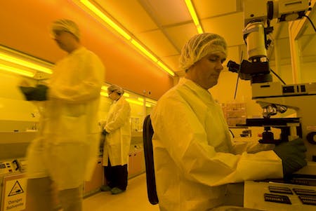 Photolithography room for thin-film deposition processes at LEW Techniques.