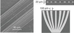 FIGURE 2. A planar waveguide structure is machined into fused silica and a potential application. FIGURE 2. A planar waveguide structure is machined into fused silica and a potential application.