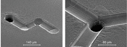 FIGURE 4. Microfluidic structures, the basis of lab-on-chip technology, are machined into quartz in a direct writing process. FIGURE 4. Microfluidic structures, the basis of lab-on-chip technology, are machined into quartz in a direct writing process.