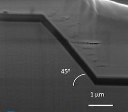 The GaN-based technology includes a horizontal cavity with a 45-degree total internal reflector that redirects light outward for improved emission, and a ridge waveguide architecture that confines and guides light more efficiently. The GaN-based technology includes a horizontal cavity with a 45-degree total internal reflector that redirects light outward for improved emission, and a ridge waveguide architecture that confines and guides light more efficiently.