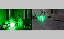 Dr. Utku Guelan and Dr. Caroline Smid performing in vitro measurements (left). The aquarium used for performing the measurements is placed on a Newport optical table. The Spectra-Physics Millennia laser is used to excite the tracer particles in the silicon replica inside the aquarium (right). Dr. Utku Guelan and Dr. Caroline Smid performing in vitro measurements (left). The aquarium used for performing the measurements is placed on a Newport optical table. The Spectra-Physics Millennia laser is used to excite the tracer particles in the silicon replica inside the aquarium (right).