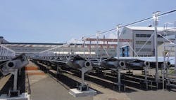 A Fresnel-type system heats water in a heat-collecting pipe by linearly concentrating light. A Fresnel-type system heats water in a heat-collecting pipe by linearly concentrating light.