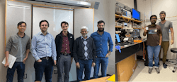 The group’s work was interdisciplinary and a years-long effort by (left, center, right): graduate students Imbert Wang, Daniel Kramnik, and Josep Fargas, second from left and second from right: Professors Milos Popovic and Prem Kumar; and graduate student Anirudh Ramesh in the lab with Fargas. Credit: BU The group’s work was interdisciplinary and a years-long effort by (left, center, right): graduate students Imbert Wang, Daniel Kramnik, and Josep Fargas, second from left and second from right: Professors Milos Popovic and Prem Kumar; and graduate student Anirudh Ramesh in the lab with Fargas. Credit: BU