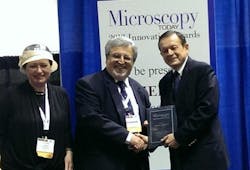 Nanonics founders Aaron and Chaya Lewis accept the 2013 Microscopy Today Innovation Award at the 2013 Microscopy and Microanalysis meeting in Indianapolis. Nanonics founders Aaron and Chaya Lewis accept the 2013 Microscopy Today Innovation Award at the 2013 Microscopy and Microanalysis meeting in Indianapolis.