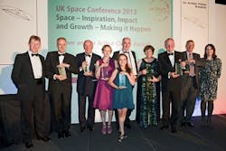 e2v group director, Richard Gibbs (second from left) is shown with the other Sir Arthur Clarke award winners. e2v group director, Richard Gibbs (second from left) is shown with the other Sir Arthur Clarke award winners.
