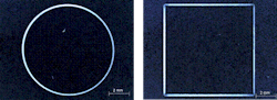 Round and square holes cut in 0.5 mm thick “Gorilla” glass with Photonics Industries RG-H 532 high pulse energy picosecond laser. Round and square holes cut in 0.5 mm thick “Gorilla” glass with Photonics Industries RG-H 532 high pulse energy picosecond laser.