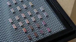 These mini-spectrometer chips arrayed on a tray were fabricated using conventional chipmaking processes.