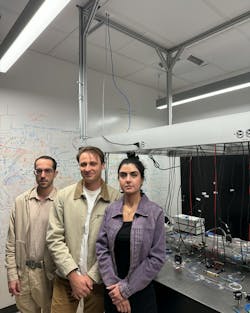 (L-R) Dr. Georgios Pyrialakos, Abraham M. Berman Bradley, and Hediyeh M. Dinani in the lab with their setup and whiteboard. Credit: Khajavikhan’s Group (L-R) Dr. Georgios Pyrialakos, Abraham M. Berman Bradley, and Hediyeh M. Dinani in the lab with their setup and whiteboard. Credit: Khajavikhan’s Group