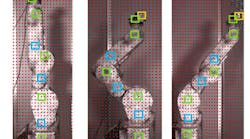 Multi-point DIC measurements of the robot in three operational postures (Photo courtesy of Hiroshima University) Multi-point DIC measurements of the robot in three operational postures (Photo courtesy of Hiroshima University)