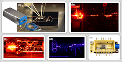 FIGURE 2. Images highlighting TOPTICA Photonics’ work on PIC-based tunable diode lasers for quantum applications—a range of devices achieved through both internal development efforts and collaborative programs. Details of the lasers shown in (a) through (e) are provided in references 4-8, respectively. FIGURE 2. Images highlighting TOPTICA Photonics’ work on PIC-based tunable diode lasers for quantum applications—a range of devices achieved through both internal development efforts and collaborative programs. Details of the lasers shown in (a) through (e) are provided in references 4-8, respectively.