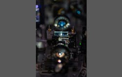 Part of the team’s experimental setup, the TWINS interferometer creates the phase-stable excitation pulse pair. Part of the team’s experimental setup, the TWINS interferometer creates the phase-stable excitation pulse pair.