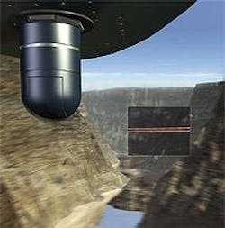 FIGURE 1. An artist's conception depicts a real-time passive obstacle-detection system that alerts the aircrew to obstacles such as power lines (inset) during low-altitude missions. FIGURE 1. An artist's conception depicts a real-time passive obstacle-detection system that alerts the aircrew to obstacles such as power lines (inset) during low-altitude missions.